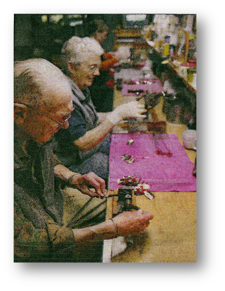 Bud, June and Kris Hill busy making Jack Lloyd lures. Photograph courtesy of the Hill Family