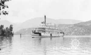 A beautiful portrait of the Nasookin approaching the Gray Creek wharf.