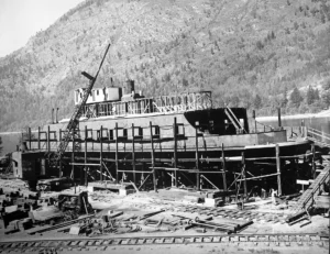 Construction of the new government ferry Anscomb is well underway at Nelson in 1946