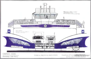 Robert Inwood’s representation of the new Kootenay Lake ferry Osprey 2000.