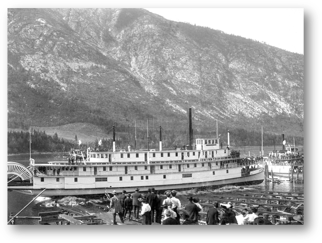 The launching of the Kuskanook at Nelson on May 5, 1906. On the right is the Moyie.